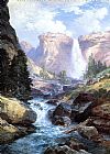 Thomas Moran - Waterfall in Yosemite painting
